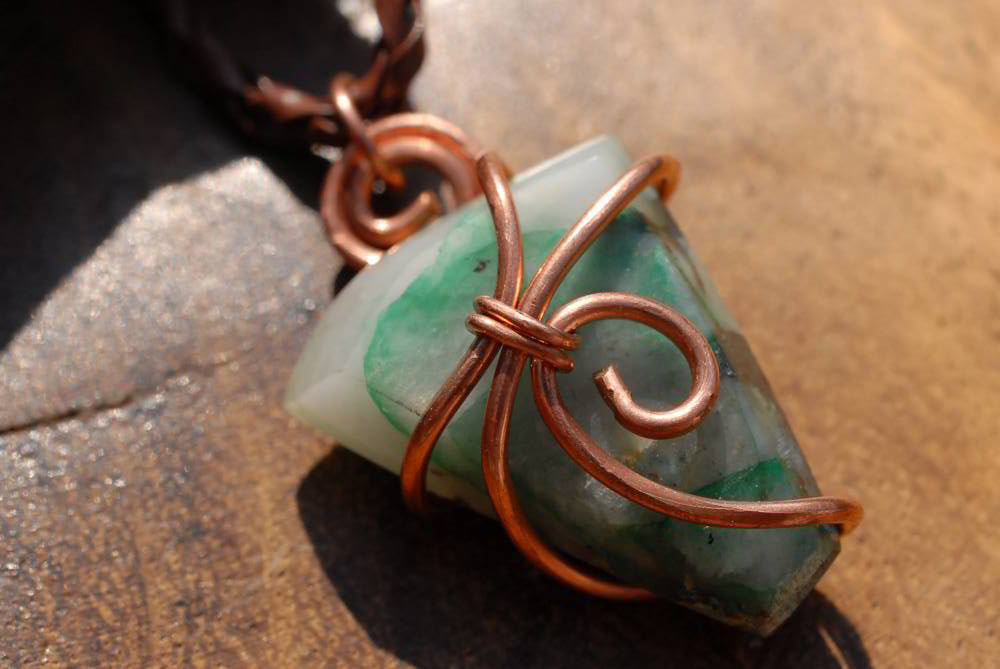 Polished Messina Malachite in Quartz Set In Copper Art Wire Wrap Pendant - sold per piece From Messina, South Africa - TopRock