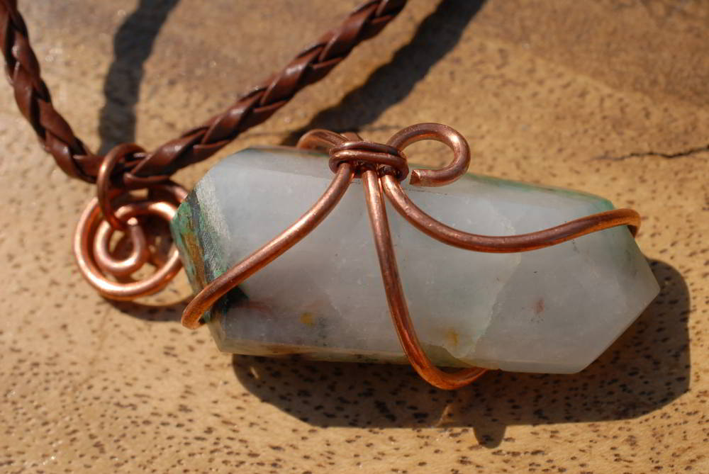 Polished Messina Malachite in Quartz Set In Copper Art Wire Wrap Pendant - sold per piece From Messina, South Africa - TopRock