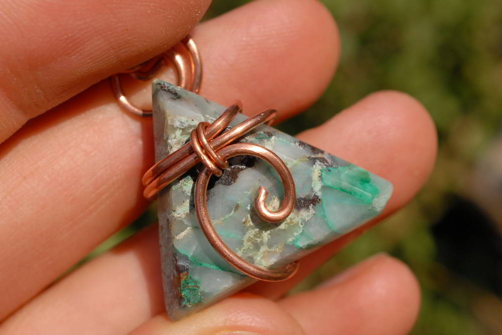 Polished Messina Malachite in Quartz Set In Copper Art Wire Wrap Pendant - sold per piece From Messina, South Africa - TopRock