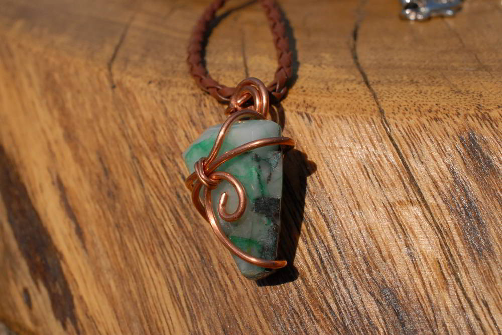 Polished Messina Malachite in Quartz Set In Copper Art Wire Wrap Pendant - sold per piece From Messina, South Africa - TopRock
