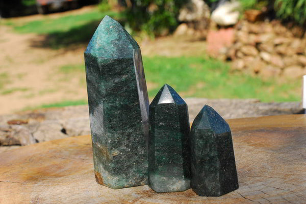 Polished Green Fuchsite Crystal Points With Pyrite Specks x 3 From Madagascar - TopRock