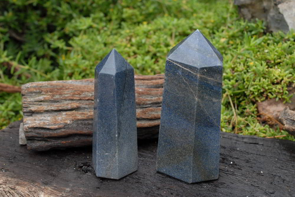 Polished Lazulite (Magnesium, Iron, and Aluminium Phosphate) Crystal Points x 2 From Ambatfinhandrana, Madagascar - TopRock