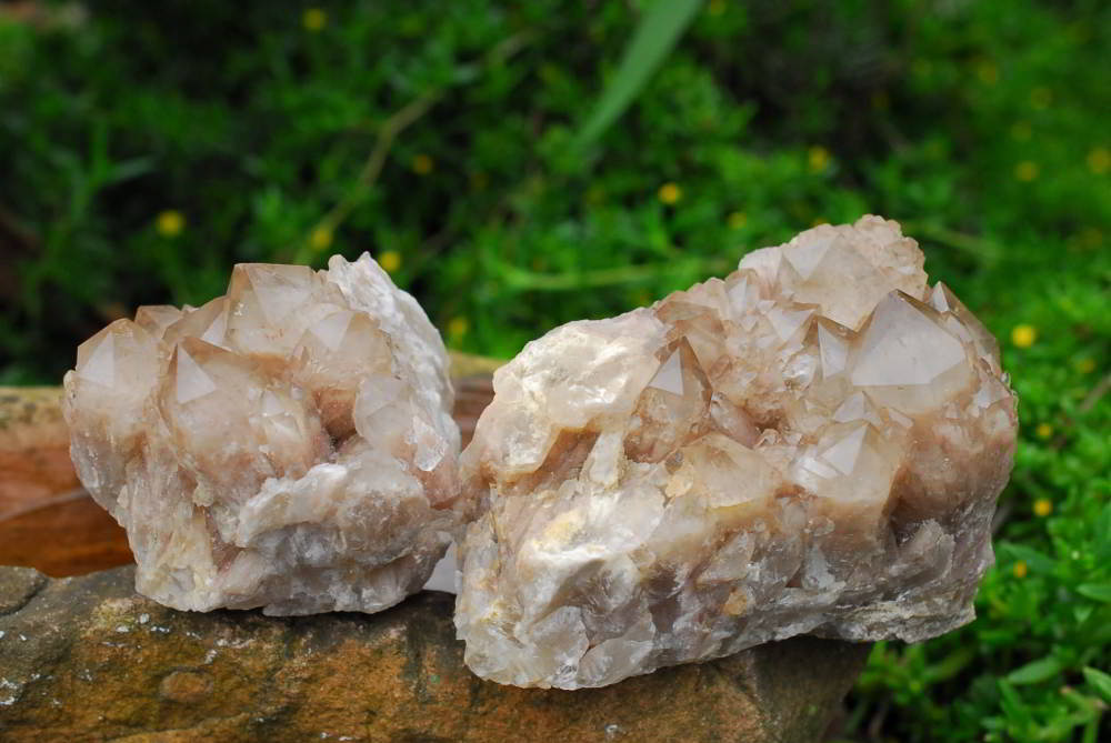 Natural Smokey Phantom Quartz Clusters x 2 From Lwena, Congo - TopRock