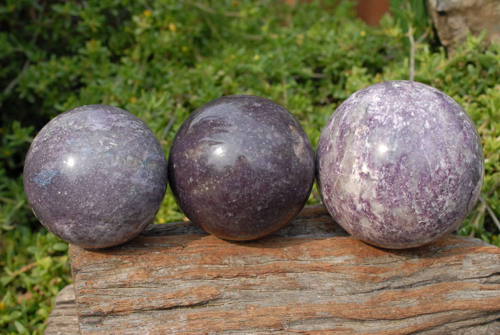 Polished Lepidolite Spheres With Pink Tourmaline & Blue Lithium x 3 From Madagascar - TopRock