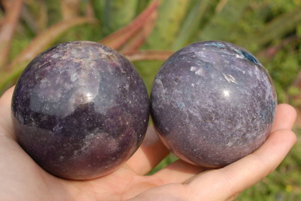 Polished Lepidolite Spheres With Pink Tourmaline & Blue Lithium x 3 From Madagascar - TopRock