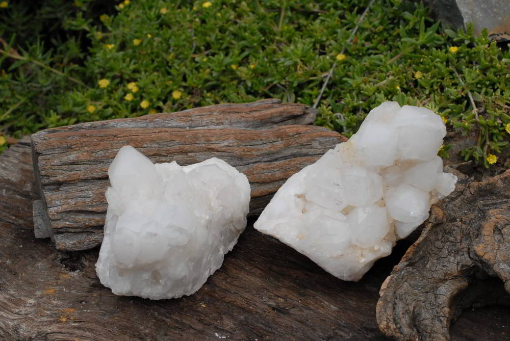 Natural White Phantom Quartz Clusters x 2 From Madagascar - TopRock