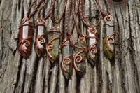 Polished Bastite (Epidote Piemontite) Dragons Blood Stone Crystals Set In Copper Art Wire Wrap Pendant - sold per piece - South Africa - TopRock
