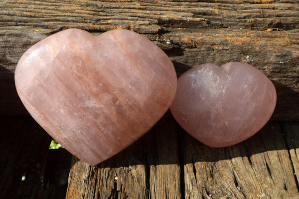 Polished Gemmy Rose Quartz Hearts (Medium to Large) x 2 From Ambatondrazaka, Madagascar - TopRock
