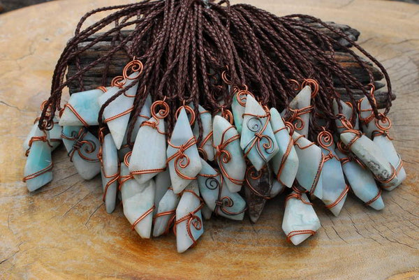 Polished Facetted Freeform Smithsonite Crystals Set In Copper Art Wire Wrap Pendant - sold per piece From South Africa - TopRock
