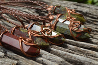 Polished Bastite (Epidote Piemontite) Dragons Blood Stone Crystals Set In Copper Art Wire Wrap Pendant - sold per piece - South Africa - TopRock