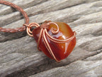 Polished Selected Carnelian Jewellery Free Forms set with Wire Wrap Copper Art Pendant & braided Thong - Sold per Piece - From Madagascar - TopRock