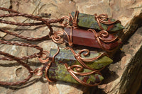 Polished Bastite (Epidote Piemontite) Dragons Blood Stone Crystals Set In Copper Art Wire Wrap Pendant - sold per piece - South Africa - TopRock