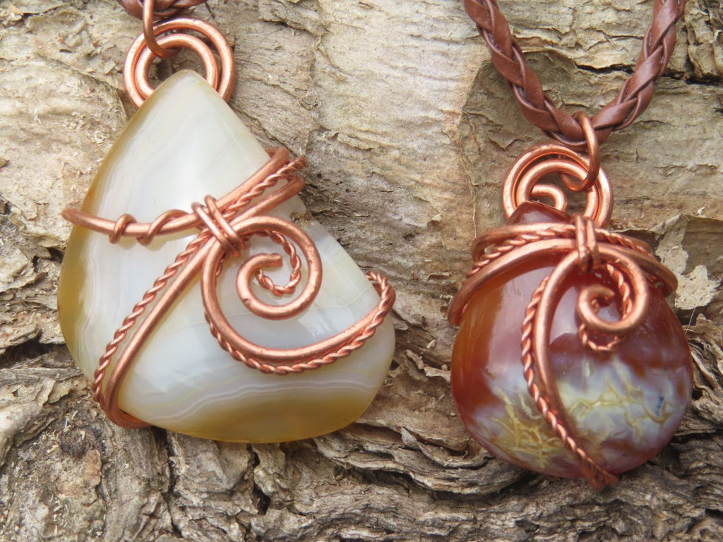 Polished Selected Carnelian Jewellery Free Forms set with Wire Wrap Copper Art Pendant & braided Thong - Sold per Piece - From Madagascar - TopRock