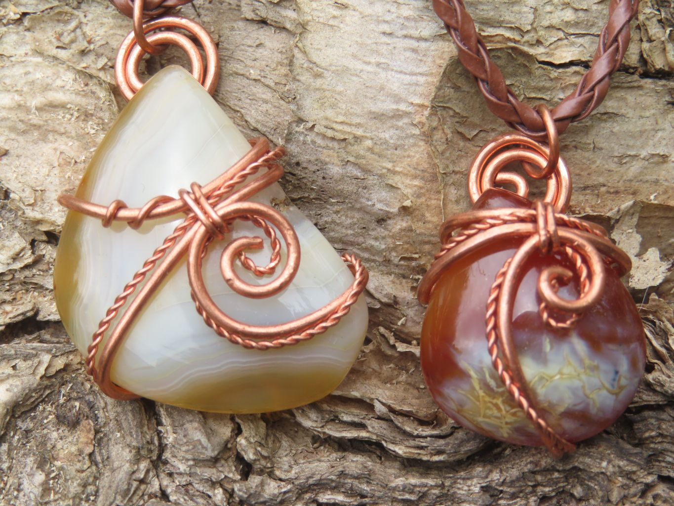 Polished Selected Carnelian Jewellery Free Forms set with Wire Wrap Copper Art Pendant & braided Thong - Sold per Piece - From Madagascar - TopRock