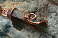 Polished Bastite (Epidote Piemontite) Dragons Blood Stone Crystals Set In Copper Art Wire Wrap Pendant - sold per piece - South Africa - TopRock