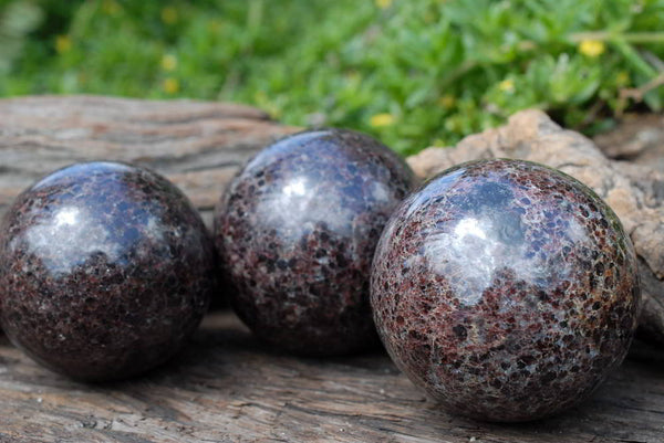 Polished Blood Red Specular Gemmy Garnet Spheres x 3 From Madagascar - TopRock