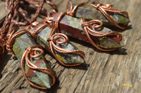 Polished Bastite (Epidote Piemontite) Dragons Blood Stone Crystals Set In Copper Art Wire Wrap Pendant - sold per piece - South Africa - TopRock