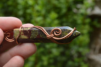 Polished Bastite (Epidote Piemontite) Dragons Blood Stone Crystals Set In Copper Art Wire Wrap Pendant - sold per piece - South Africa - TopRock