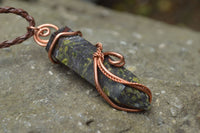 Polished Bastite (Epidote Piemontite) Dragons Blood Stone Crystals Set In Copper Art Wire Wrap Pendant - sold per piece - South Africa - TopRock