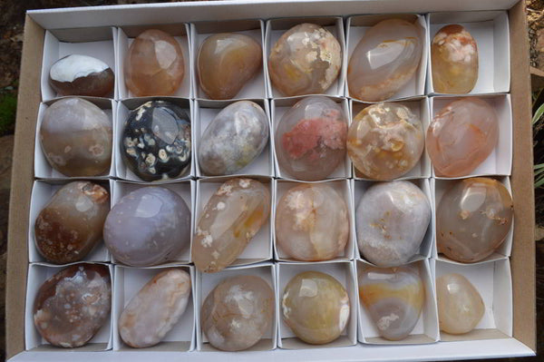 Polished Increasingly Rare Coral Flower Agate Gallets x 24 From Madagascar - TopRock