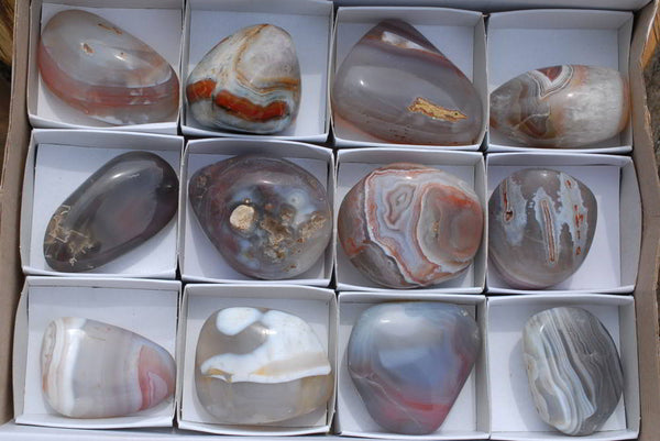Polished Red, White & Grey Banded Agate Free Forms x 12 From Sashe River, Zimbabwe - TopRock