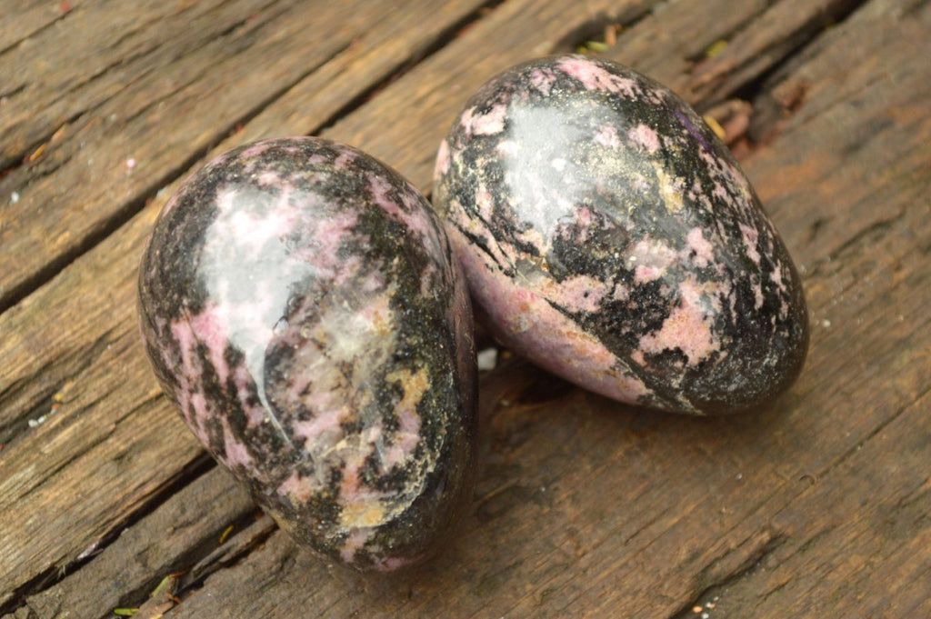 Polished Pink & Black Rhodonite Eggs x 5 From Madagascar - TopRock