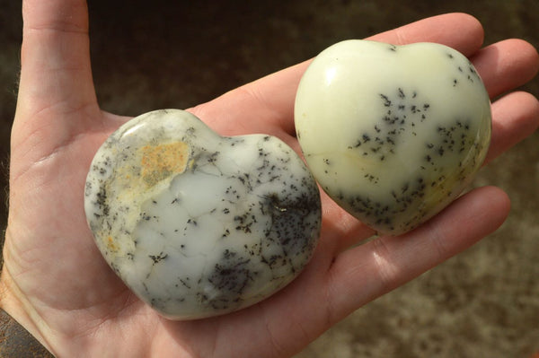 Polished Dendritic White Opal Hearts x 9 From Moralambo, Madagascar - TopRock