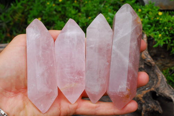Polished Rose Quartz Gemmy Double Terminated Crystals x 12 From Ambatondrazaka, Madagascar - TopRock