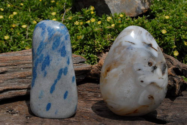 Polished Blue Spotted Spinel & Agate Standing Free Forms x 2 From Madagascar - TopRock