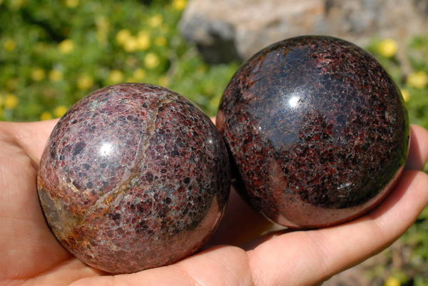Polished Specular Gemmy Blood Red Garnet Spheres x 4 From Madagascar - TopRock