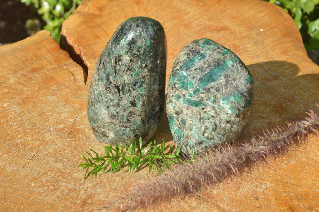 Polished Green Emeralds In Matrix Free Forms x 2 From Zimbabwe - TopRock