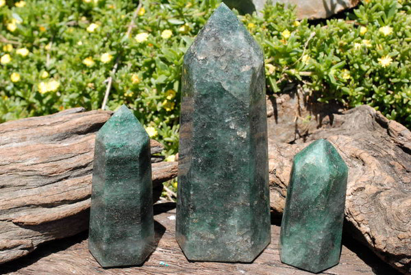 Polished Emerald Fuchsite Crystal Points With Pyrite & Mica Flecks x 3 From Madagascar - TopRock