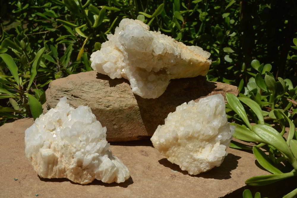 Natural Madagascar Quartz Clusters With Cascading White Phantom Crystals x 3 From Madagascar - TopRock