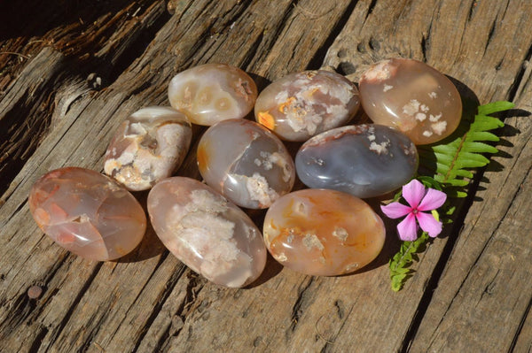 Polished Coral Flower Agate Palm Stones x 12 From Antsahalova, Madagascar - TopRock