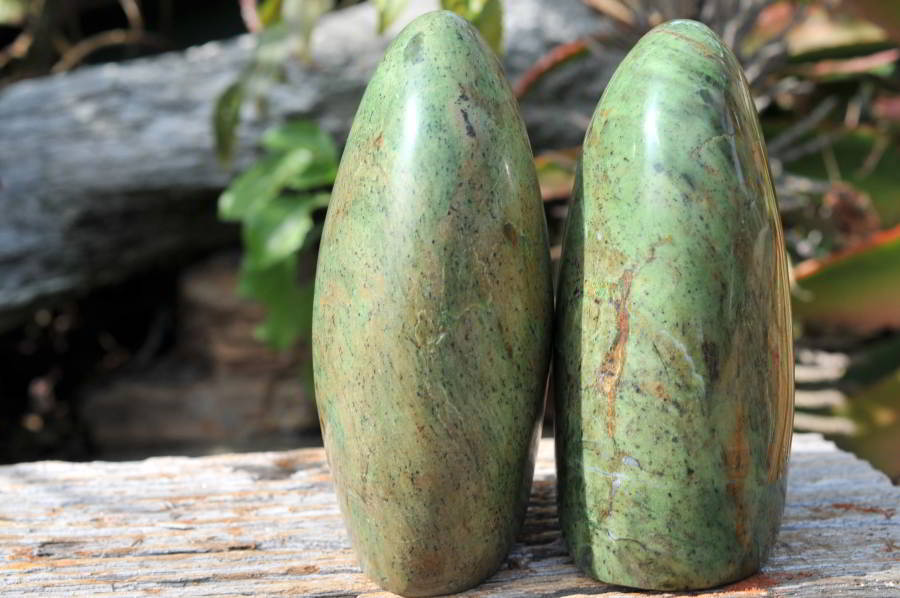 Polished Green Opal Standing Free Forms x 2 From Antsirabe, Madagascar - TopRock