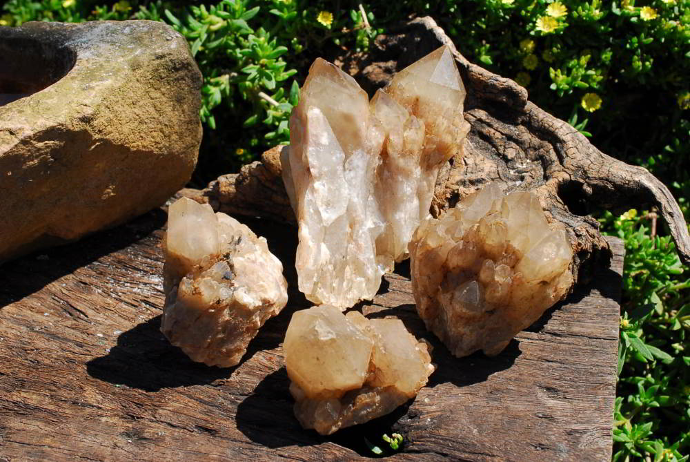 Natural Smokey White Phantom Lwena Quartz Clusters x 4 From Lwena, Congo - TopRock