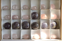 Polished Mixed Tray Of Rose Quartz & Lepidolite Palm Stones x 24 From Madagascar - TopRock