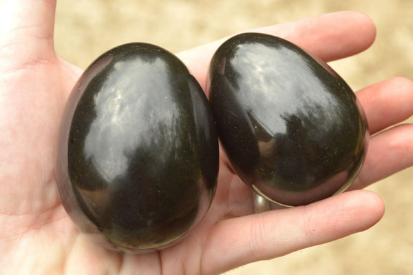 Polished Pitch Black Basalt Eggs x 6 From Madagascar - TopRock