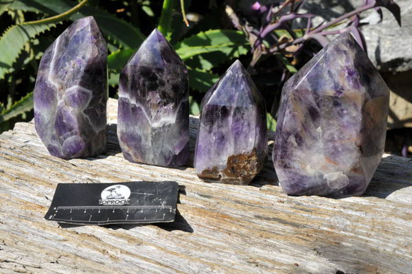 Polished Chevron Amethyst Crystal Points x 4 From Zambia - TopRock