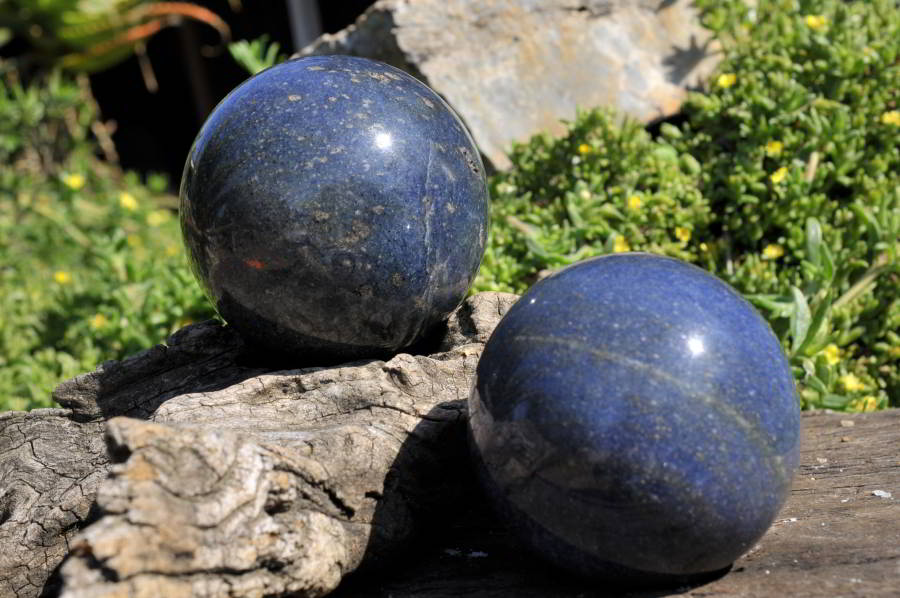 Polished Lazulite (Magnesium, Iron, and Aluminium Phosphate) Spheres x 2 From Madagascar - TopRock