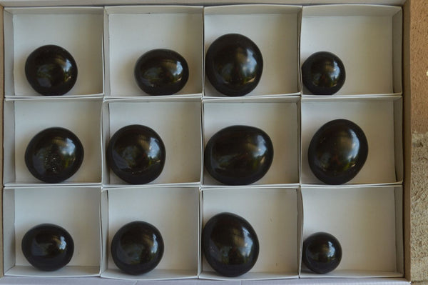 Polished Black Basalt Gallets & Spheres x 12 From Madagascar - TopRock