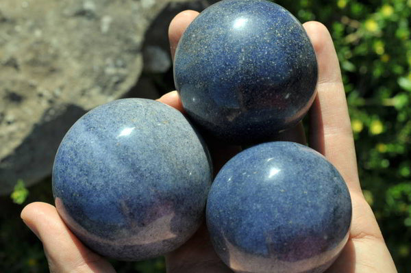 Polished Lazulite (Magnesium, Iron, and Aluminium Phosphate) Spheres & Hearts x 6 From Madagascar - TopRock