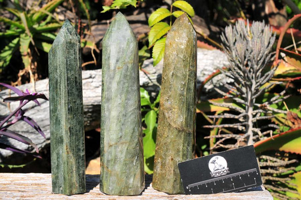 Polished Long Green Banded Fuchsite Crystal Points x 3 From Madagascar - TopRock