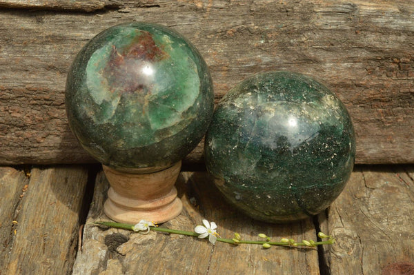 Polished Green Fuchsite Spheres With Pyrite Specks x 2 From Andakatany, Madagascar - TopRock