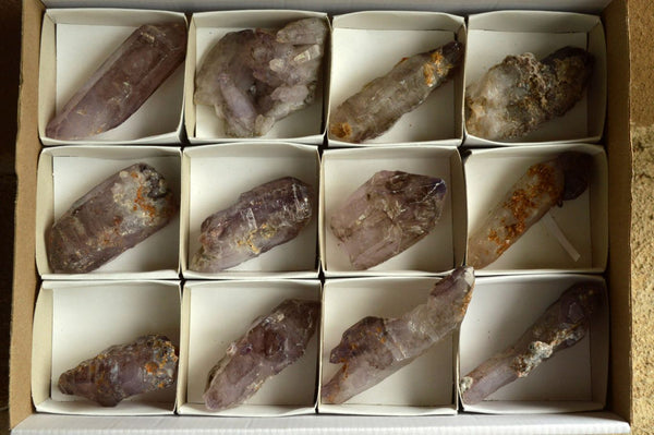 Natural Smokey Amethyst Quartz Crystals x 12 From Chiredzi, Zimbabwe - TopRock