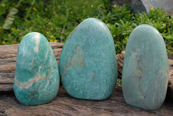Polished Amazonite Standing Free Forms x 3 From Ambositra, Madagascar - TopRock