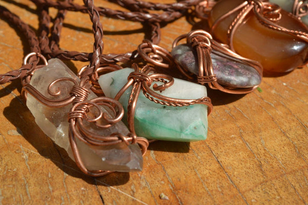 Polished Mixed Jewellery Free Forms With Copper Art Wire Wrap Pendants x 6 From Southern Africa - TopRock