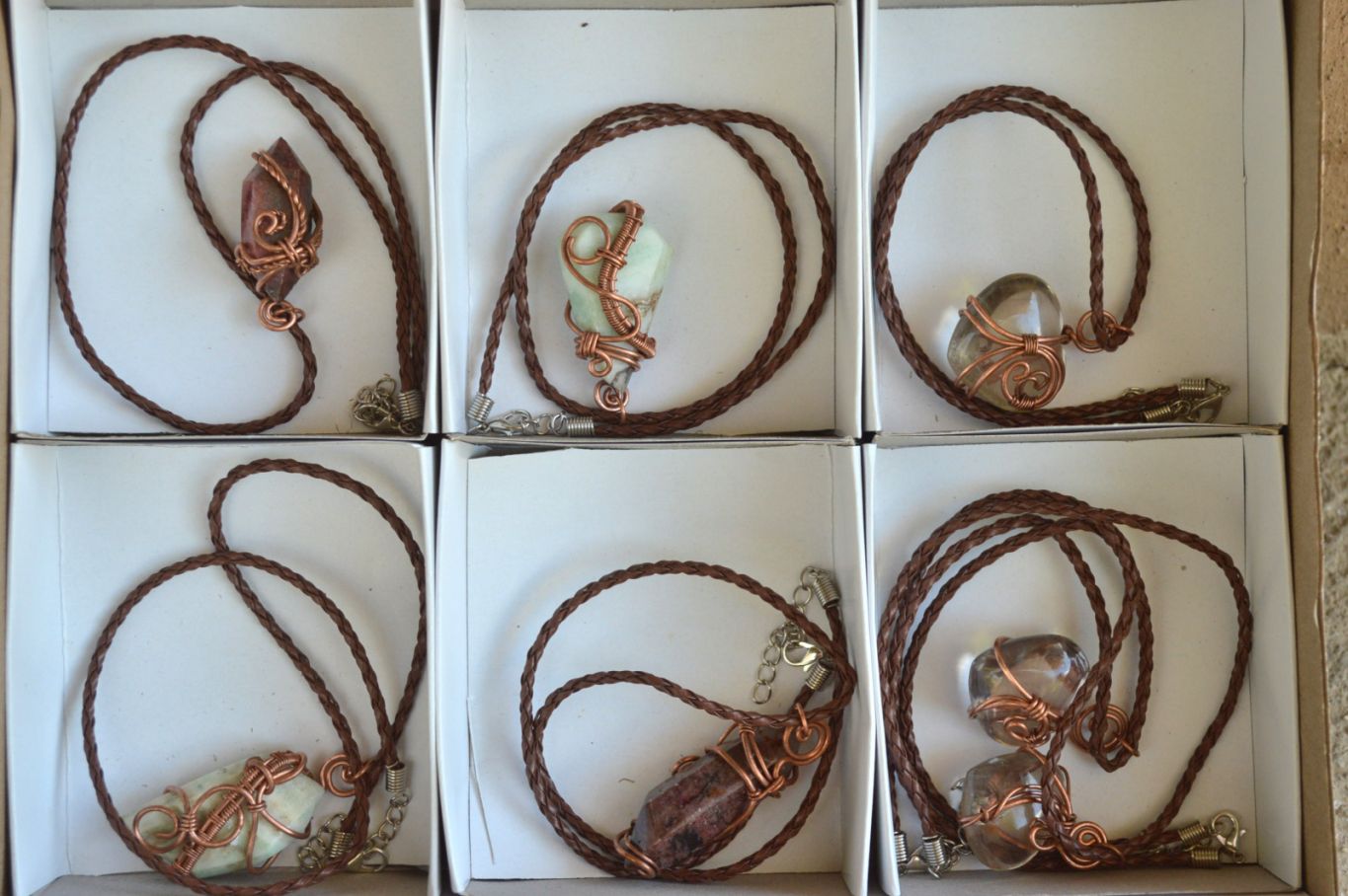 Polished Mixed Jewellery Free Forms With Copper Art Wire Pendants x 7 From Southern Africa - TopRock