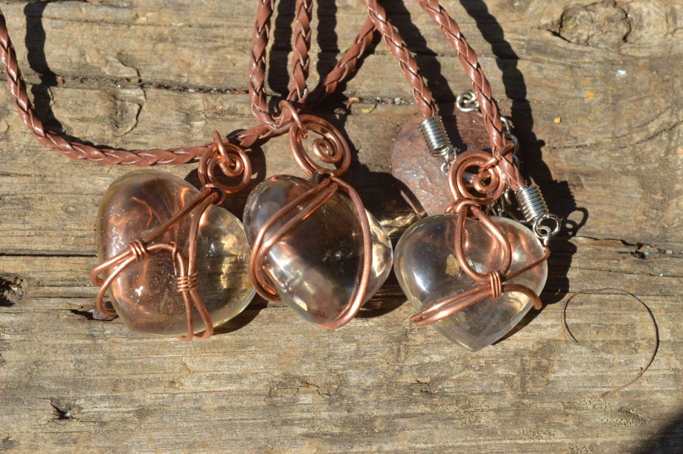 Polished Mixed Jewellery Free Forms With Copper Art Wire Pendants x 7 From Southern Africa - TopRock