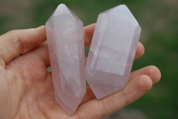 Polished Small Gemmy Double Terminated Rose Quartz Crystals x 12 From Ambatondrazaka, Madagascar - TopRock